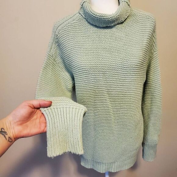 Leith Light Green Cotton Blend Turtleneck Sweater S - Picture 5 of 10